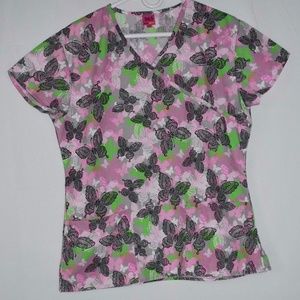 365 WORK & WEAR Scrub Top Size S Butterflies P681
